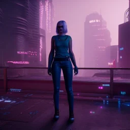 Emma Watts in cyberpunk unreal engine character very detailed cinematic view