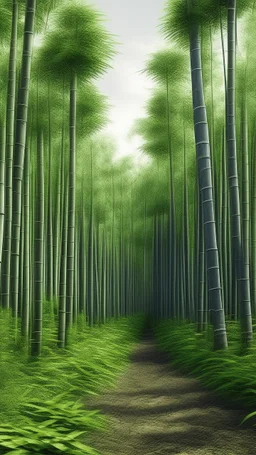 realistic photo of a tall bamboo trees in a landscape