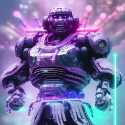 A portrait of a crystalised robot samurai with yakuza tatu, atmospheric, realistic, unreal engine cosmic galactic, cinematic lighting, octane render, transparent,indigo neon light, cosmic ambiance, masterpiece, art by Yoji Shinkawa, composing fit inside