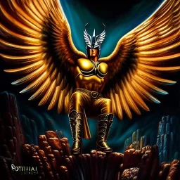 Ultra detailed fullbody Portrait in oil on canvas of Hawkman ,intense stare,extremely detailed digital painting, extremely detailed face,crystal clear Big eyes, mystical colors ,perfectly centered image, perfect composition, rim light, beautiful lighting,masterpiece,8k, stunning scene, raytracing, anatomically correct, in the style of robert e howard and Ken Kelley and Ohrai Noriyoshi and Simon Bisley and tomzj1