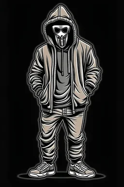 man in a hoodie, dark tone, sneakerhead, sneaker instead of a head, comic style