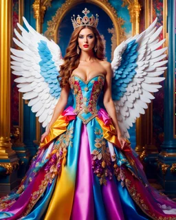 Realistic photography HD full body Beautiful super model European dressing princess Lady Angel colorful art conceptual, amazing artwork, hyper detailed, ultra maximalist quality, 12k, close-up portrait