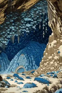 Tan caverns with diamonds designed in African pottery painted by Katsushika Hokusai