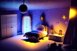 One evening, as the room was bathed in darkness, Stardust noticed the beauty of the night sky outside. Inspired, Stardust gathered the toys, sharing the idea of brightening their room. The toys worked together, placing Stardust near the bed, casting a soft, comforting glow, turning their room into a starlit wonderland.