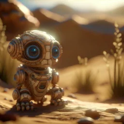 cute hairy elven chat robot in portal to the desert, photo-realistic, shot on Hasselblad h6d-400c, zeiss prime lens, bokeh like f/0.8, tilt-shift lens 8k, high detail, smooth render, down-light, unreal engine, downlight