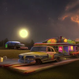 cinematic night photo moonlit trailer park