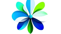 Minimalist illustration of a flower. Shapes are simples. Style is cutout. Colors are vivid, electric blue, electric green and electric grey. White background.