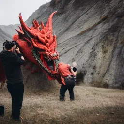 photographer taking photo of an angry dragon