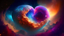 in the distance a colorful intricate HEART shaped planet similar to earth in a brig ażht nebula. Large Word kASIA captivating. sparkles. Cinematic lighting,vast distances, swirl. fairies. magical DARKNESS. SHARP. EXTREME DEPTH. jellyfish