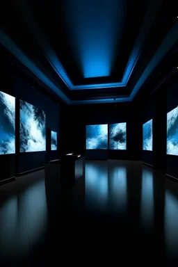empty museum of digital art installation with big screen