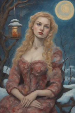 Alexandra "Sasha" Aleksejevna Luss fantasy bombshells oil paiting Vincent Willem van Gogh style Once upon a frosty time Russian