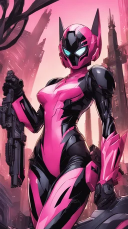 A close picture to Mix between gwenpool and symbiote with transformers, high details machine, pink and black custom, intricate details, highly detailedin in solo leveling shadow art style