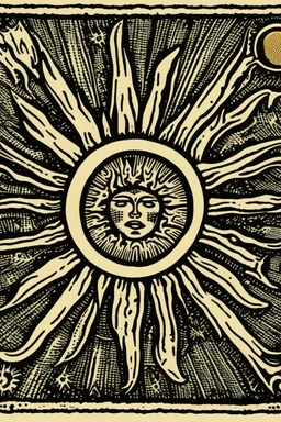 Woodcut tarot sun