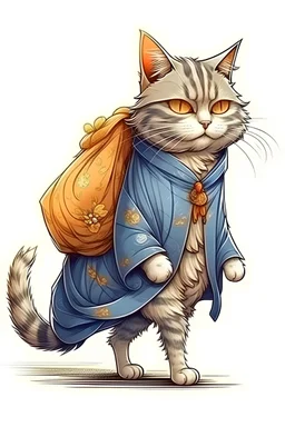 el gato con botas personaje del cuento elegantemente vestido con el saco al hombro saliendo en busca de su destino