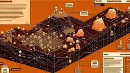 colorful flat illustration classical animes, Comprehensive visualization of the vanadium crystal structure, including information about its physical and chemical properties, intense dark chestnut brown, burnt sienna and soft cream color, draw art style influenced by japanese artists, niji, black outlines