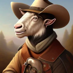 portrait of a western goat anthromorph young man with a cowboy hat in the style of redwall