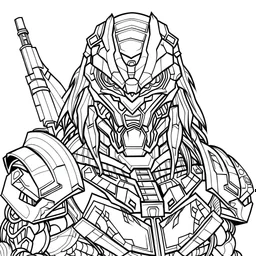 outline art for square predator coloring page for kids, classic manga style, anime style, realistic modern cartoon style, white background, sketch style, only use outline, clean line art, no shadows, clear and well outlined
