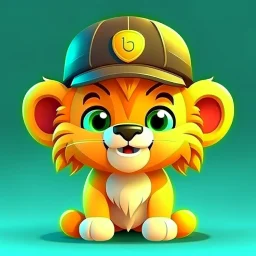 Cute little lion. He is a delightful creature. He smiles. Iconic and captivating our hearts with its vibrant beauty. He has big eyes that sparkle with kindness, innocence, and joy. A wonderful cartoon character. He wears a black hat, jeans, a white shirt, and is wearing headphones. Isometric cartoon character. Emphasis and focus on personality. surprising . Cute, innocent, kind-hearted, happy and cheerful. The imaginative and subtle graffiti style focuses on personality. Simple and at the same t