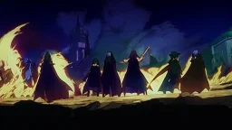 Adventurer party of four people, standing before a dark castle