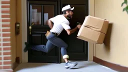 suspiciously looking Tyrone sneaking away with small delivered package from apartment mailroom