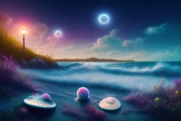 stars beach shore shoreline beautiful destinations path night time trail fantasyart lights glowing colorful nightsky water peace magical sanddollar ocean