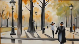 painting in style picaso walking in park painting