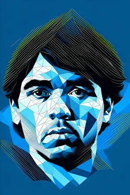 image of Maradona in the second half, minute 32, second 50 of the 1986 World Cup final. fused with the image of Maradona at the moment where he hits the ball with his hand, scoring a goal for the England soccer team in 1986. with a minimalist rhombus in the background covering the entire image. with a style for tattoos