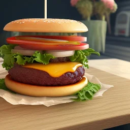 Realistic burger, full of details, smooth, ultra high definition, 8 k, unreal engine 5, ultra sharp focus, vaporwave colorful, concept art, smooth, extremely sharp detail