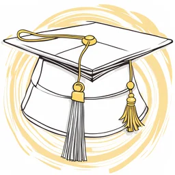 line drawing of a graduation hat with a tassel. the tassel is yellow. White background.