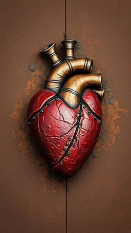 Bosch style A heart in details with rusty texture on brown background