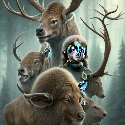 extremely detailed 8k hyperspace wallpaper,complete and photo realistic detailed portrait of Joe Rogan teaching Greta Thunberg shown as portrait how to hunt elk with a bow