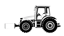 side profile silhouette of a modern tractor, black on white vector