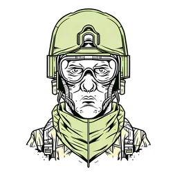 Avatar of a war torned soldier wearing a half ski mask and aviator glasses