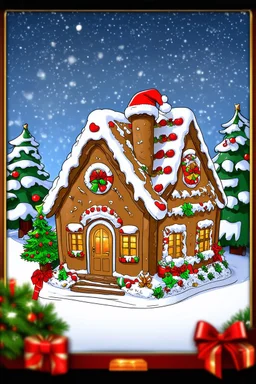 coloring page christmas style, realistic, ginger bread house