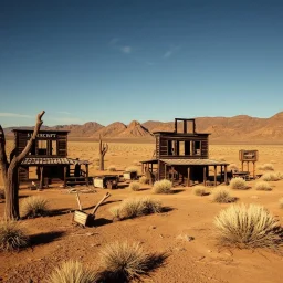 burnt down wild west farm in the desert