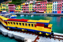 Lego close up Train in lego riomaggiore italy sea town lego