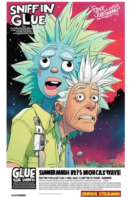 SNIFFIN’ GLUE magazine high res photo cover by Ralph Steadman: special Rick and Morty issue; guest star : Summer Smith, Morty's sister in her delay iconic outfir