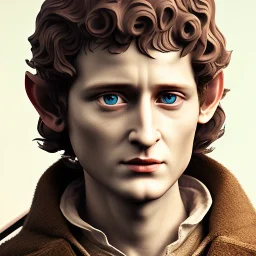 White Sculpture frodo full body, Rome sculpture style, full body, fresco background, hyper realistic, 8k,