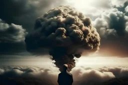 a mushroom cloud rises from a person's brains