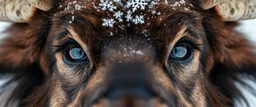eyes of hound bison reindeer yoga man with the snow flake pattern in the pupils
