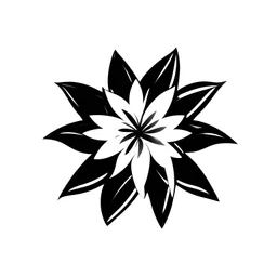 A simple black logo of an edelweiss, vectorized, white background