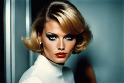 [color photo by Helmut Newton] Angie Dickinson - 1965 photoshoot backstage