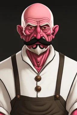 bald innkeeper with white dirty apron and moustache