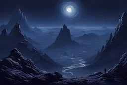 night, rocks, mountains, sci-fi, epic, rodolphe wytsman impressionism paintings