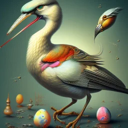 birds hatching in the style of dali,detailed unfocused background, colorfull