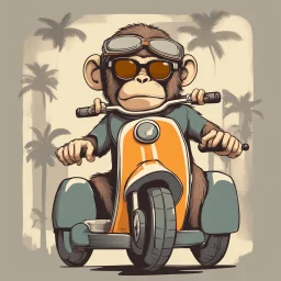 Monkey riding a scooter with sunglasses