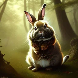 frank frazetta style, cute bunny in the forest clearing