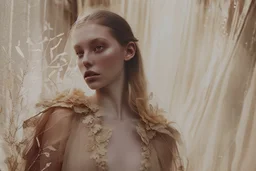 double exposure, merged layers, Beautiful composition of different fabrics, embroidered tulle with jewels, lace and raw pearls, silk, velvet, burlap, double exposure, heart, waterfall, golden glitters in sunshine