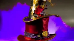 Purple and Red Tophat with a gold ribbon in the style of salvador dali