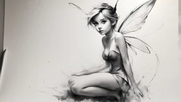 Disney Tinkerbell, full body, charcoal rough sketch, art by agnes cecile